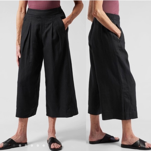 Athleta Pants - Athleta Playa Linen Wide Crop Pant Black Wide-Leg Cropped Pants size 12 Tall 12T
